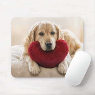 Tapis De Souris Retriever doré avec un oreiller en forme de cœur r