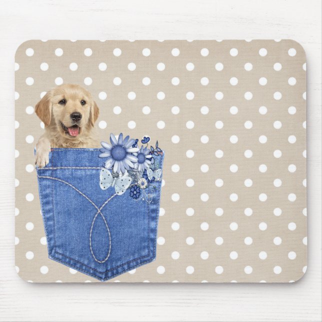Tapis De Souris Retriever doré dans une poche de jean (Devant)