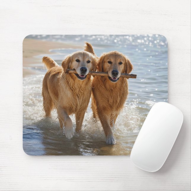 Tapis De Souris Retrievers dorés portant un bâton (Avec souris)