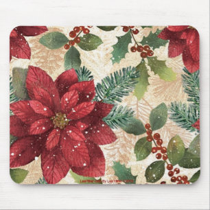 Tapis De Souris Rétro 50 Poinsettia Rouge Vert Crème