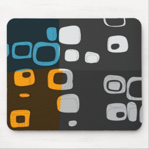 Tapis De Souris Rétro art abstrait bleu, orange, gris