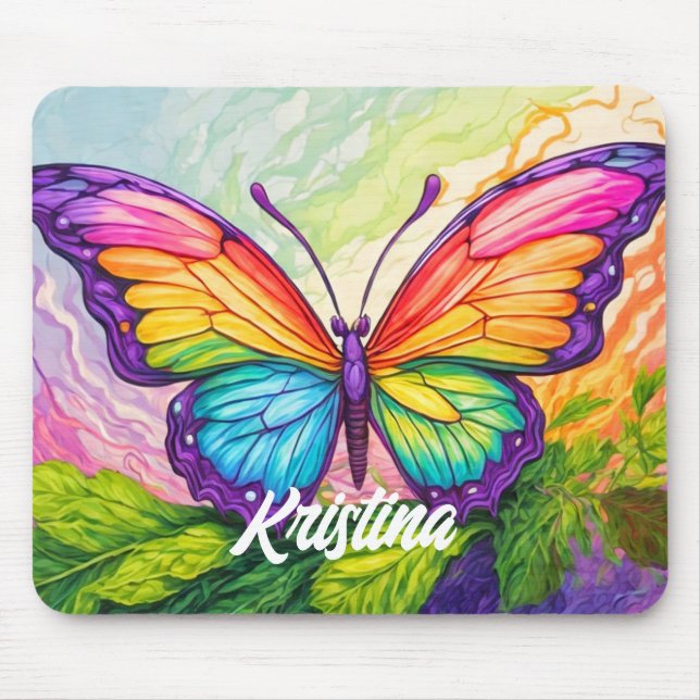 Tapis De Souris Retro Artistic Custom Butterfly Monogram Name (Devant)