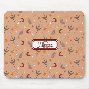 Tapis De Souris Retro Brown Boho Whimsical Monogram Personalized 