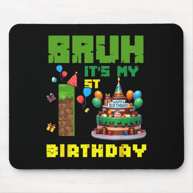 Tapis De Souris Retro Bruh C'est Mon 1er Anniversaire Gâteau Pixel (Devant)