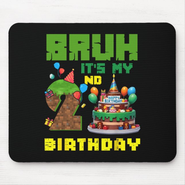 Tapis De Souris Retro Bruh C'est mon 2e anniversaire Gâteau Pixel  (Devant)