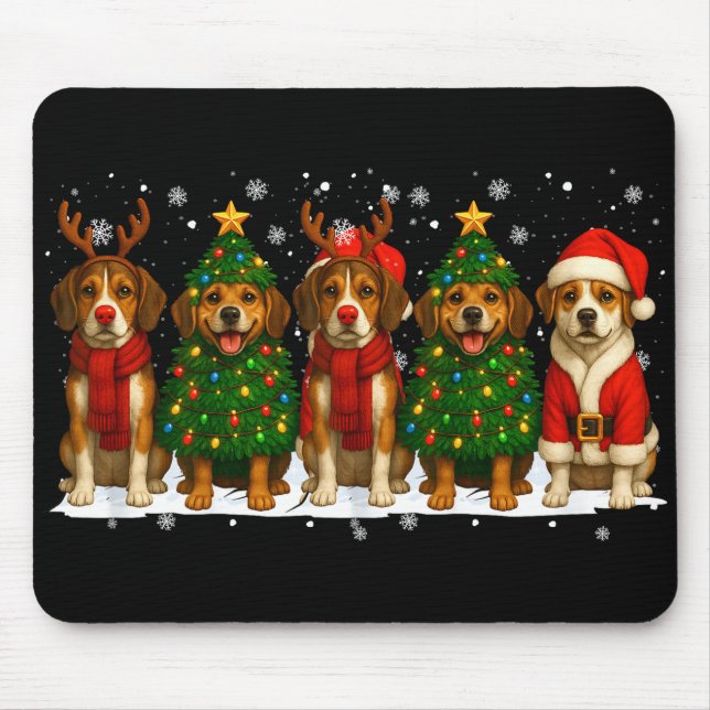 Tapis De Souris Retro Christmas Beagle Santa Reindeer Dog Lover  (Devant)