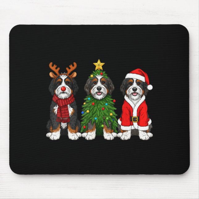 Tapis De Souris Retro Christmas Bernedoodle Santa Reindeer Dog Lov (Devant)