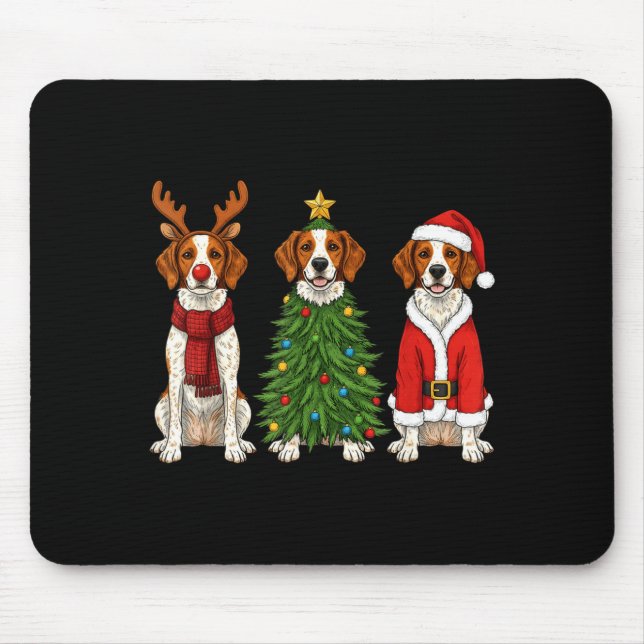 Tapis De Souris Retro Christmas Brittany Spaniel Santa Reindeer Do (Devant)