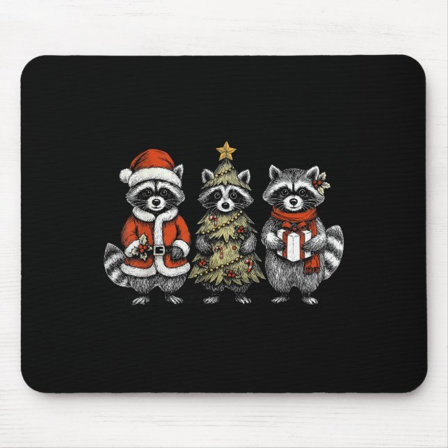 Tapis De Souris Retro Christmas Raccoons Santa Tree Costume Holida (Devant)