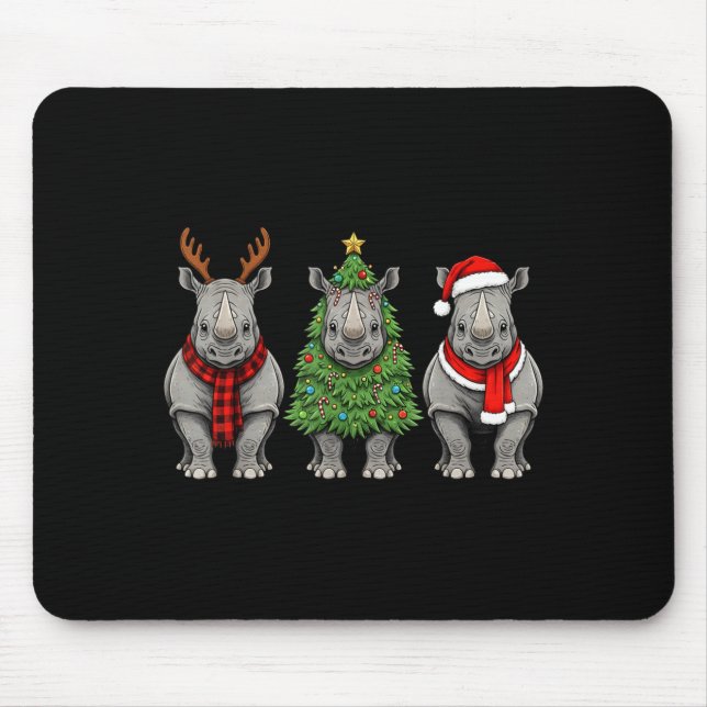 Tapis De Souris Retro Christmas Rhino Santa Reindeer Safari Animal (Devant)
