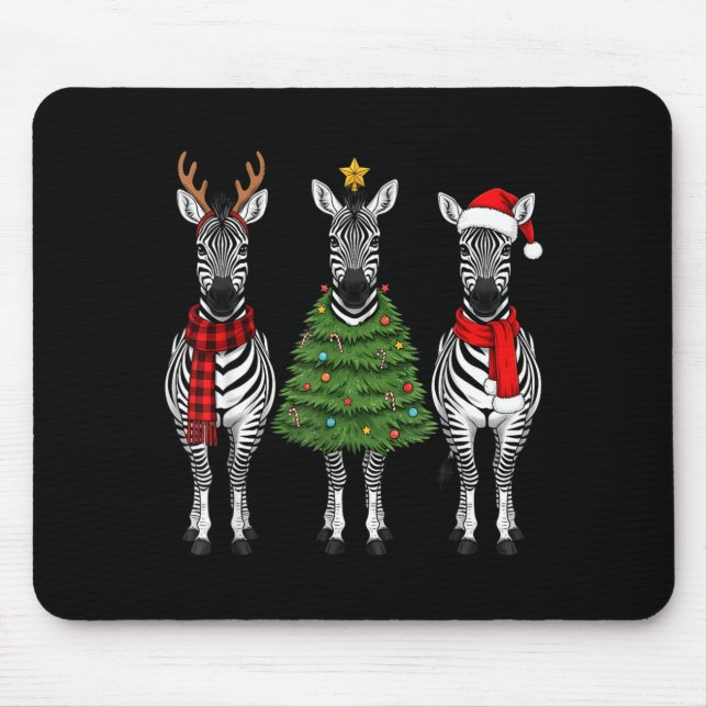 Tapis De Souris Retro Christmas Zebra Santa Reindeer Safari Animal (Devant)