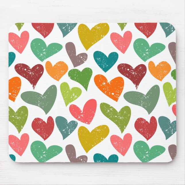 Tapis De Souris Retro Colorful Super Valentine Coeurs Motif (Devant)