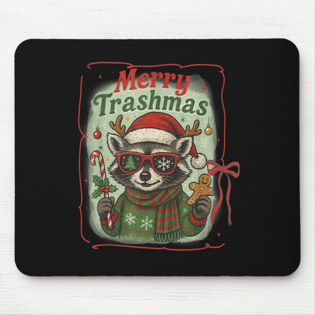 Tapis De Souris Retro Coquette Merry Trashmas Raccoon Christmas Cu (Devant)