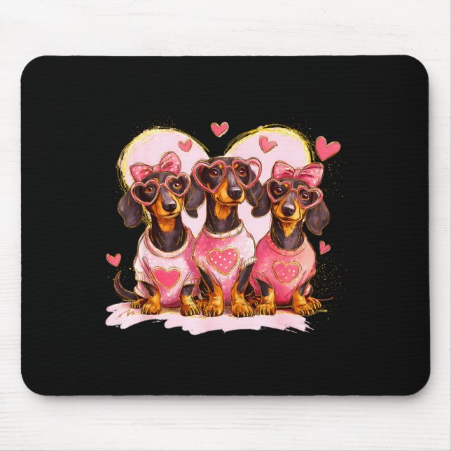 Tapis De Souris Retro Dachshund With Heart Sungles Valentine's Day (Devant)