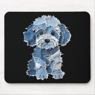 Tapis De Souris Retro Denim Chien Patch, Funny Shabby Blue Jean Pu