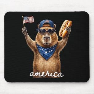 Tapis De Souris Rétro drôle d'Amérique Capybara amateur de hot-dog