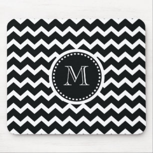 Tapis De Souris Rétro élégance de zigzag noir et blanc de Chevron