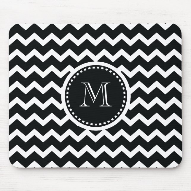 Tapis De Souris Rétro élégance de zigzag noir et blanc de Chevron (Devant)