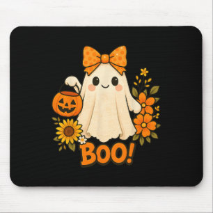 Tapis De Souris Retro Floral Boo Ghost Citrouille Bow Halloween Fe