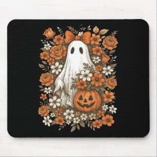 Tapis De Souris Retro Floral Ghost mignon Citrouille Automne Hallo
