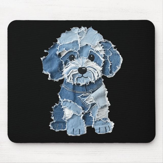 Tapis De Souris Retro Funny Denim Patch Animal Dog Print  (Devant)