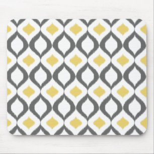 Tapis De Souris Retro Geometric Ikat Yellow Gray Pattern