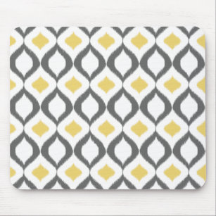 Tapis De Souris Retro Geometric Ikat Yellow Gray Pattern