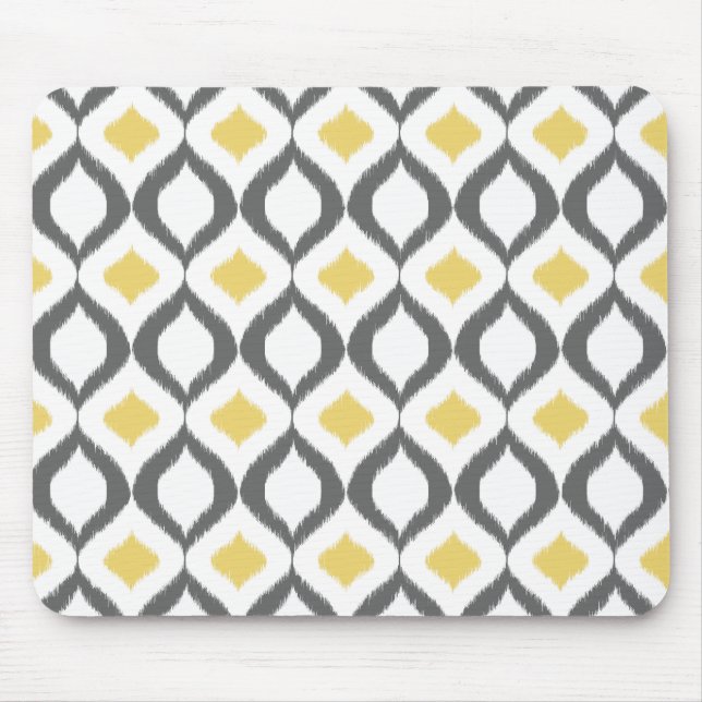 Tapis De Souris Retro Geometric Ikat Yellow Gray Pattern (Devant)