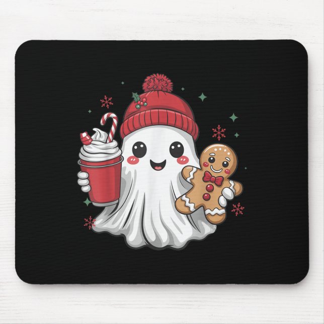 Tapis De Souris Retro Ghost Beanie Christmas Holiday Xmas Coffee G (Devant)
