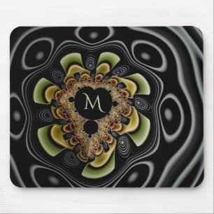 Tapis De Souris Retro Groovy Sunflower Fractal Abstract Monogram