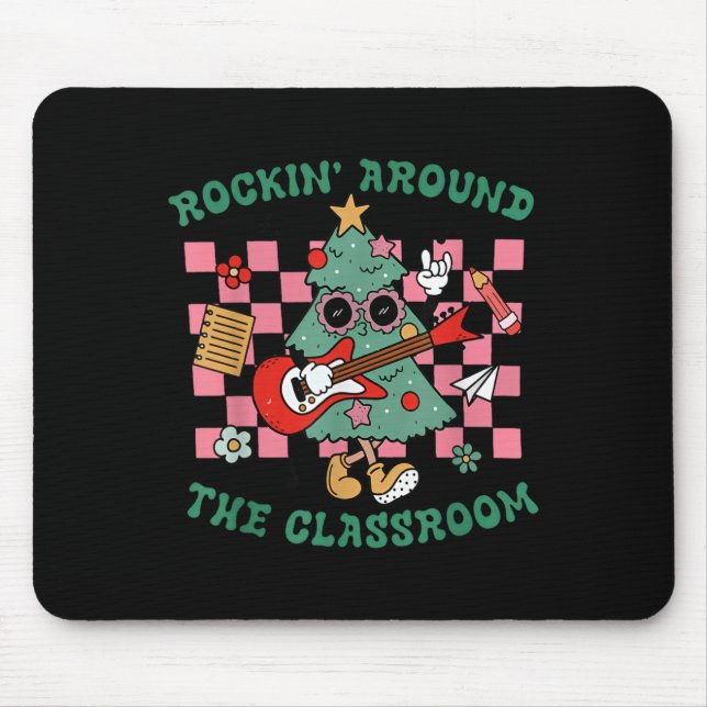Tapis De Souris Retro Groovy Teacher Christmas Rockin' Around The  (Devant)