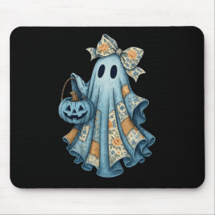Tapis De Souris Retro Halloween Blue Denim Ghost Chute Citrouille 