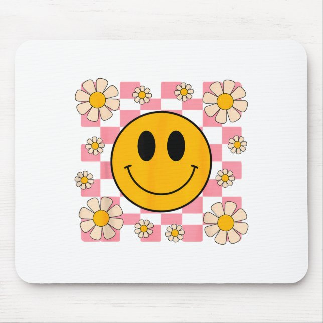 Tapis De Souris Retro Happy Face Shirt Checkered Pattern Smile Fac (Devant)