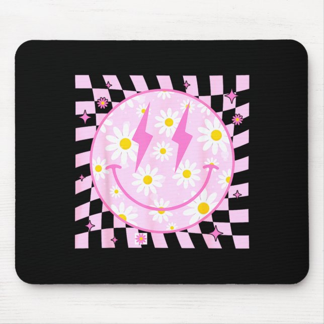 Tapis De Souris Retro Happy Smile Face Checkered Pattern Nk Daisy  (Devant)