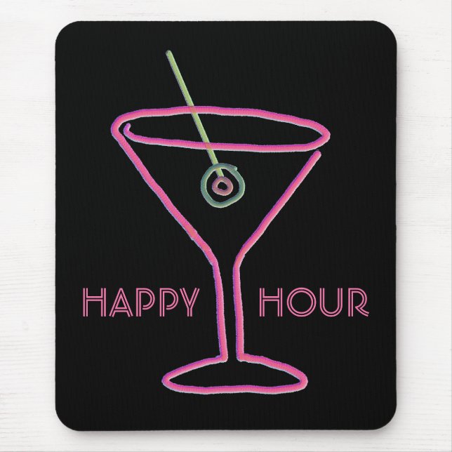 Tapis De Souris Rétro heure heureuse au néon Mousepad de Martini (Devant)