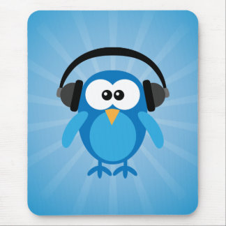 Tapis De Souris Rétro hibou bleu génial avec des écouteurs
