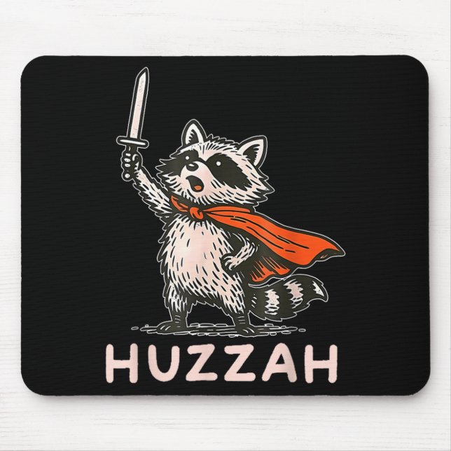 Tapis De Souris Retro Huzzah Raccoon Knight Funny Sword Meme Quote (Devant)