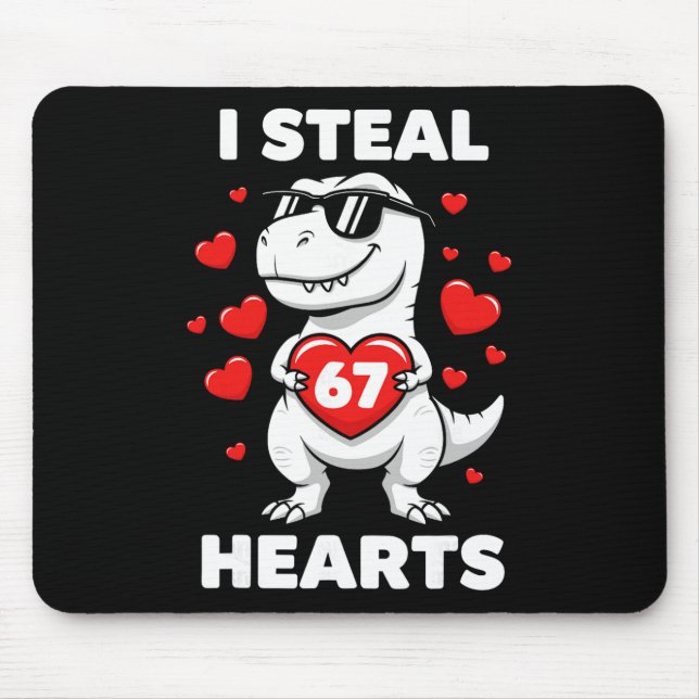 Tapis De Souris Retro I Steal 67 Hearts 67 Valentines Day Dinosaur (Devant)