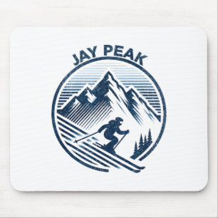 Tapis De Souris Retro jay peak vermont ski skieur bleu vintage