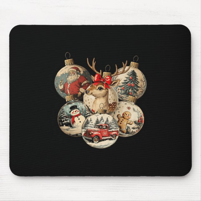 Tapis De Souris Retro Joyeux Noël Père Noël Snowman Nutcracker Rou (Devant)