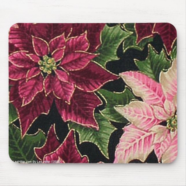 Tapis De Souris Rétro les années 50 Poinsettia Bourgogne rose (Devant)