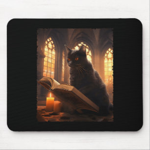Tapis De Souris Retro Livre de lecture de chat noir Vintage Hallow
