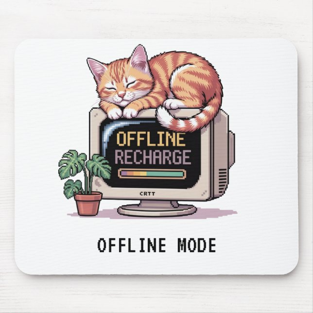 Tapis de Souris Rétro Lofi PixelArt Chat Endormi H (Devant)