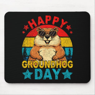 Tapis De Souris Rétro mignon marmotte jour de la marmotte heureux
