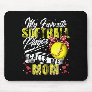 Tapis De Souris Rétro Mon Joueur De Softball Favori M'Appelle Mama