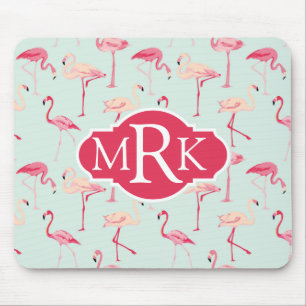 Tapis De Souris Rétro monogramme du motif   de Flamant rose