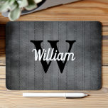 Tapis De Souris Retro Monogramme Gris Vintage Pinstripe Personnali<br><div class="desc">Ce design présente un motif vintage de rayures noires sur un arrière - plan gris fusain. Personnalisez-le avec votre initiale monogramme en noir et votre nom en écriture rétro blanche.</div>