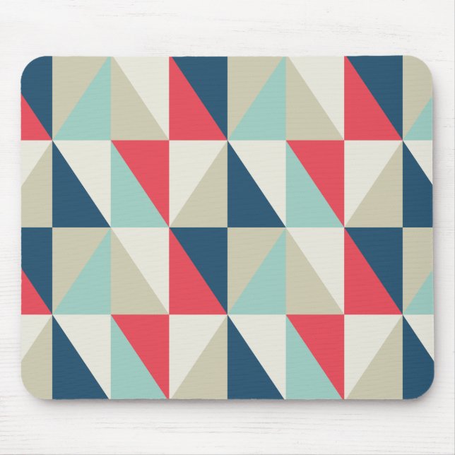 Tapis De Souris Rétro motif rouge et bleu géométrique de triangles (Devant)