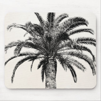 Tapis De Souris Rétro palmier tropical d'île en noir et blanc