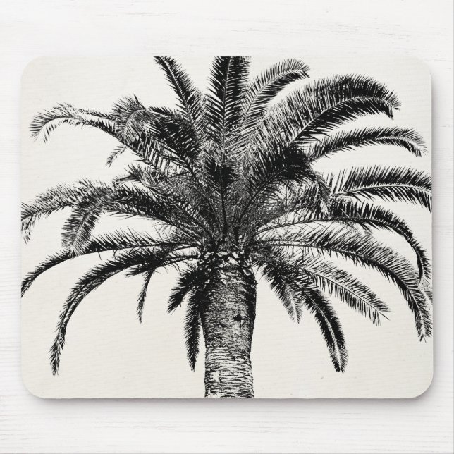 Tapis De Souris Rétro palmier tropical d'île en noir et blanc (Devant)